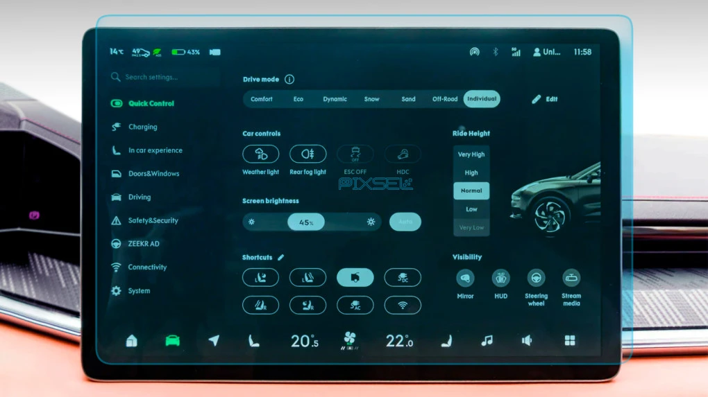 Защитное стекло Pixsel на монитор ZEEKR 001 - 16.6“ 2022 - 2024